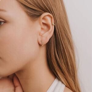 JAXKELLY NIP Rose Quartz CZ-encrusted Moon Drop  Petite Gemstone Post Earrings